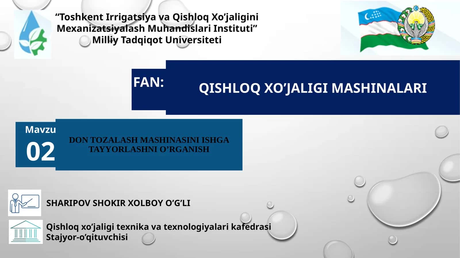 DON TOZALASH MASHINASINI ISHGA TAYYORLASHNI O’RGANISH