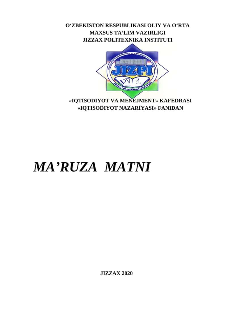 IQTISODIYOT NAZARIYASI