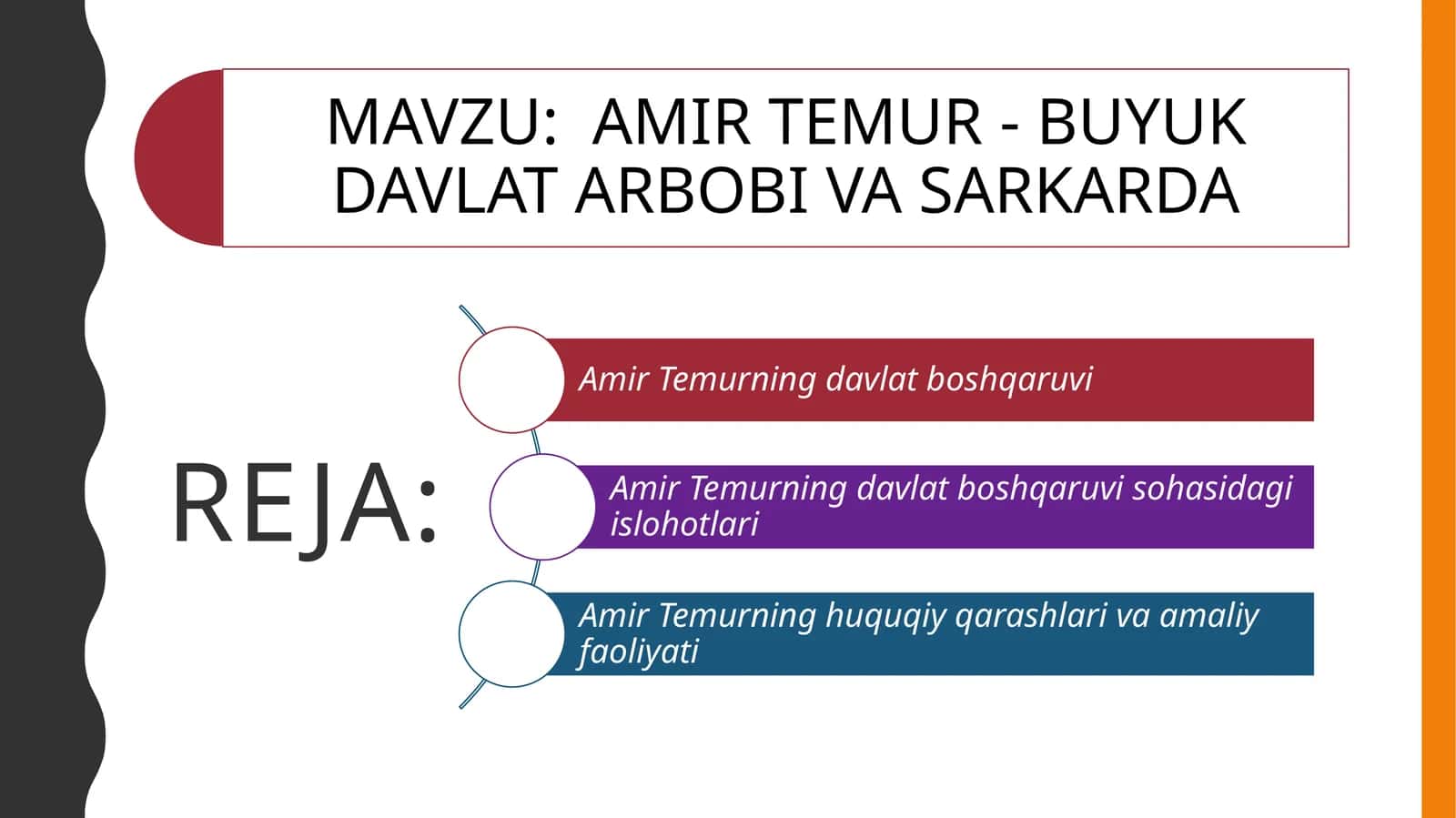 AMIR TEMUR - BUYUK DAVLAT ARBOBI VA SARKARDA