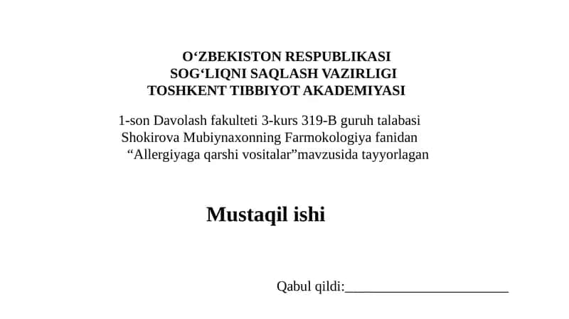 "Allergiyaga qarshi vositalar"