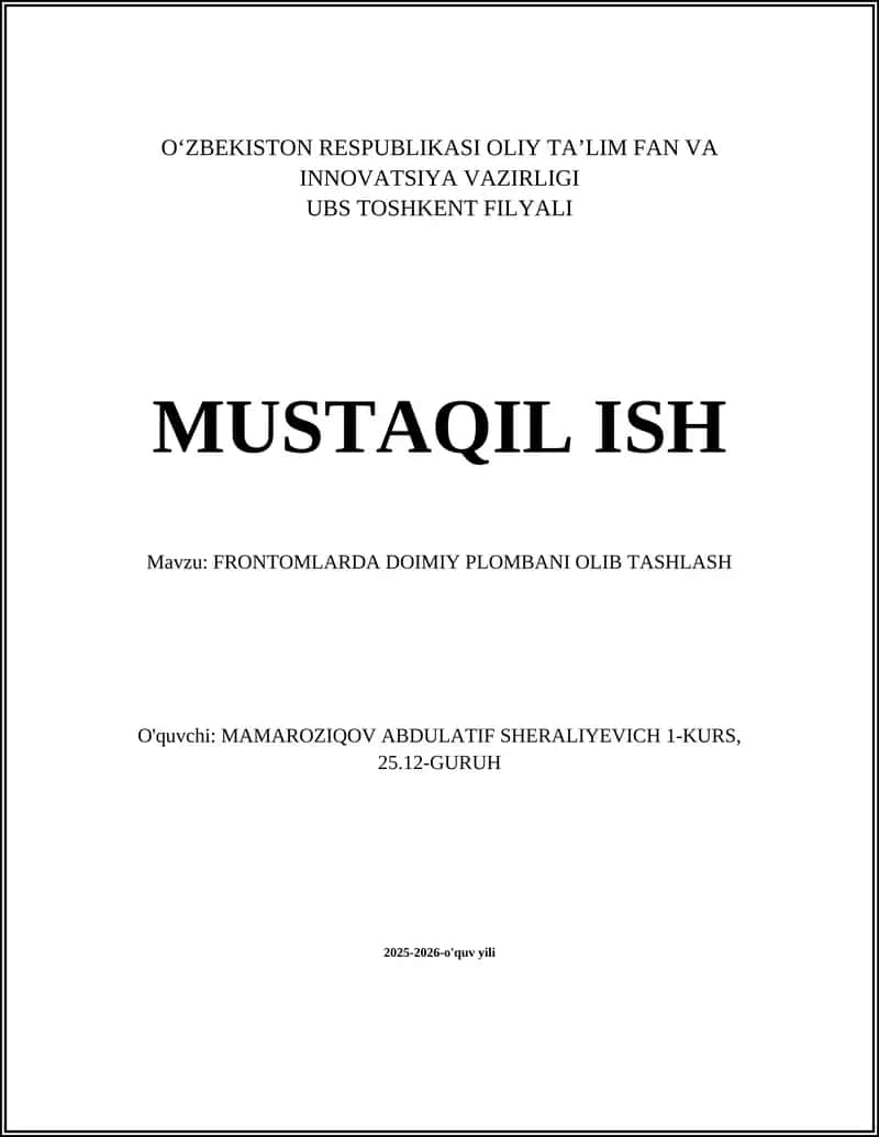 FRONTOMLARDA DOIMIY PLOMBANI OLIB TASHLASH