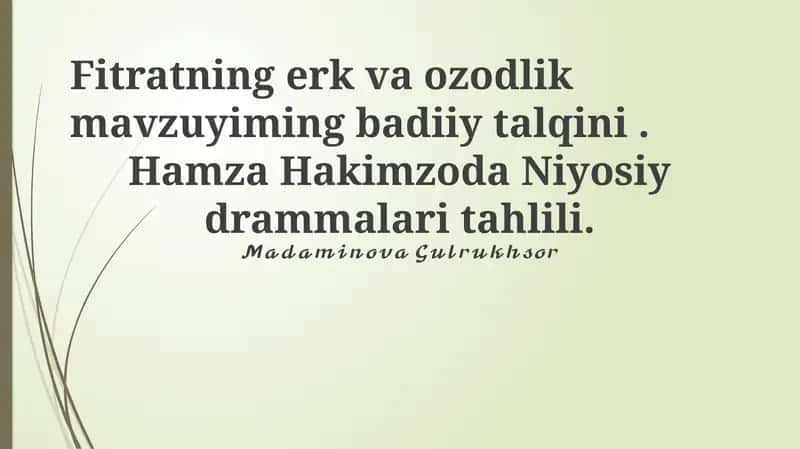 Fitratning erk va ozodlik mavzuyiming badiiy talqini