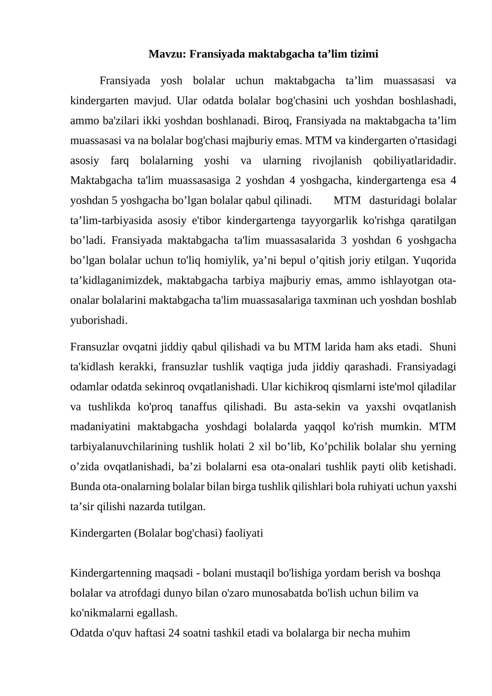 Fransiyada maktabgacha ta’lim tizimi