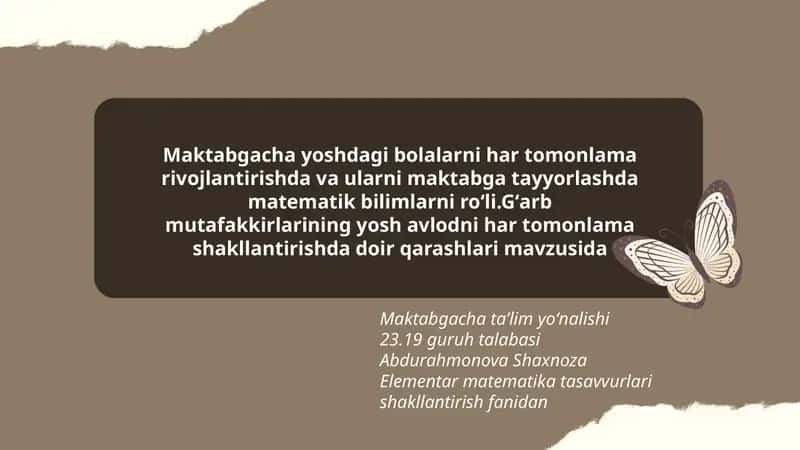 Elementar matematika tasavvurlari shakllantirish fanidan