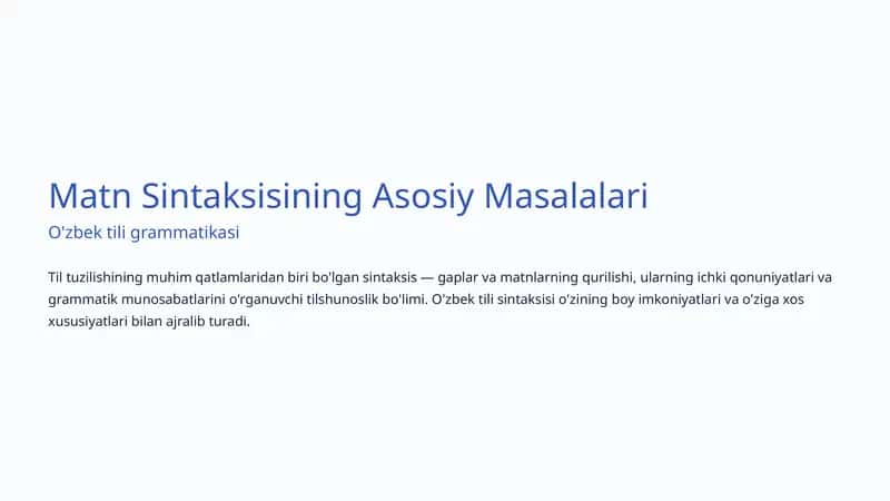 Matn Sintaksisining Asosiy Masalalari