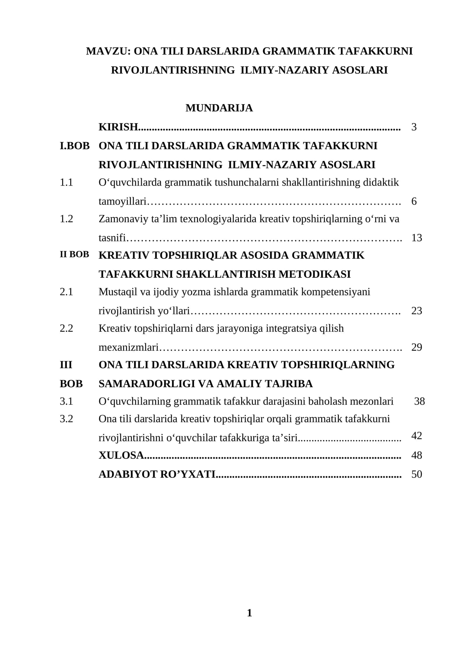 ONA TILI DARSLARIDA GRAMMATIK TAFAKKURNI RIVOJLANTIRISHNING ILMIY-NAZARIY ASOSLARI
