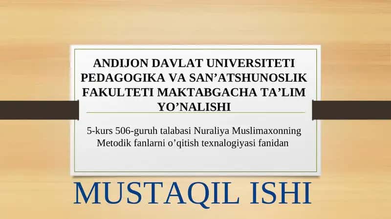 Metodik fanlarni o’qitish texnologiyasi