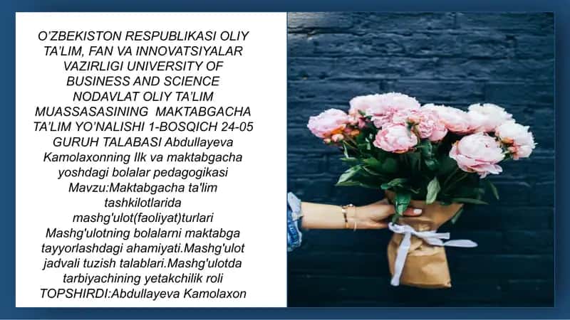 Maktabgacha ta'lim tashkilotlarida mashg'ulot(faoliyat)turlari