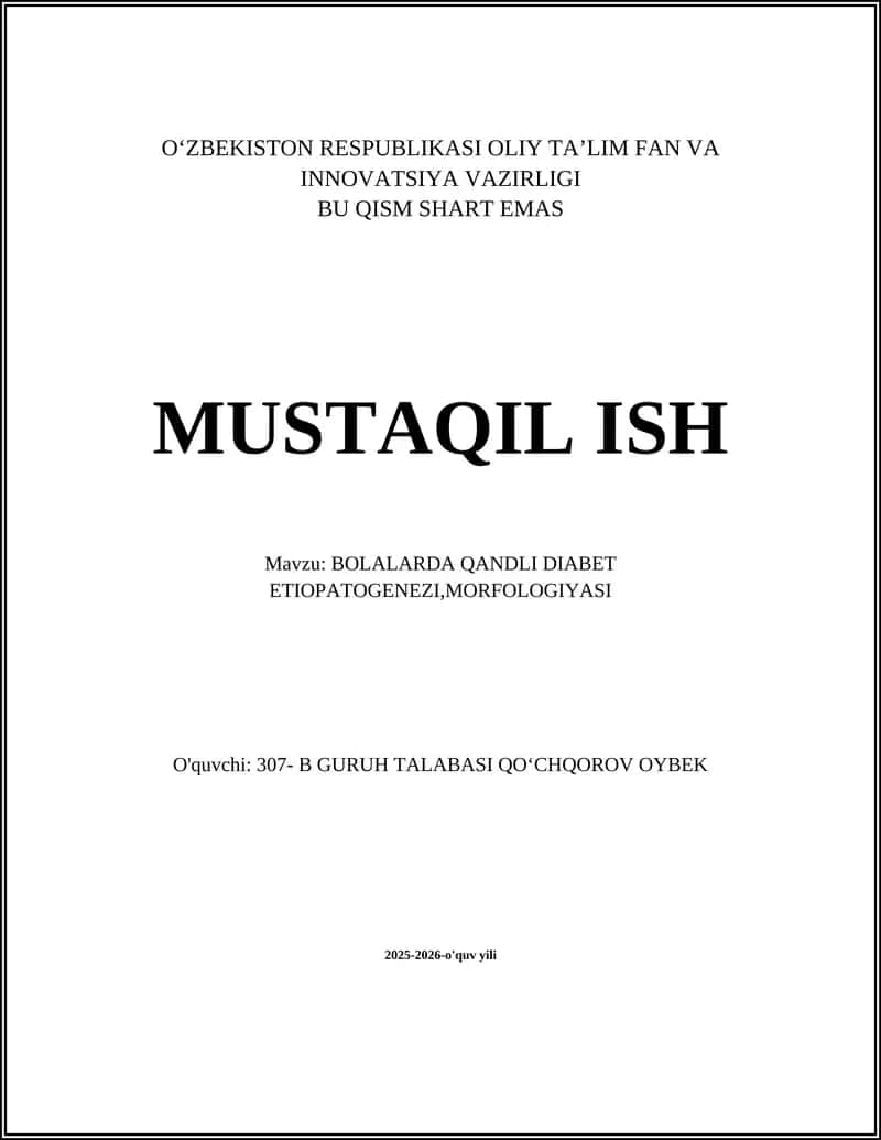 Bolalarda Qandli Diabet Etiopatogenezi