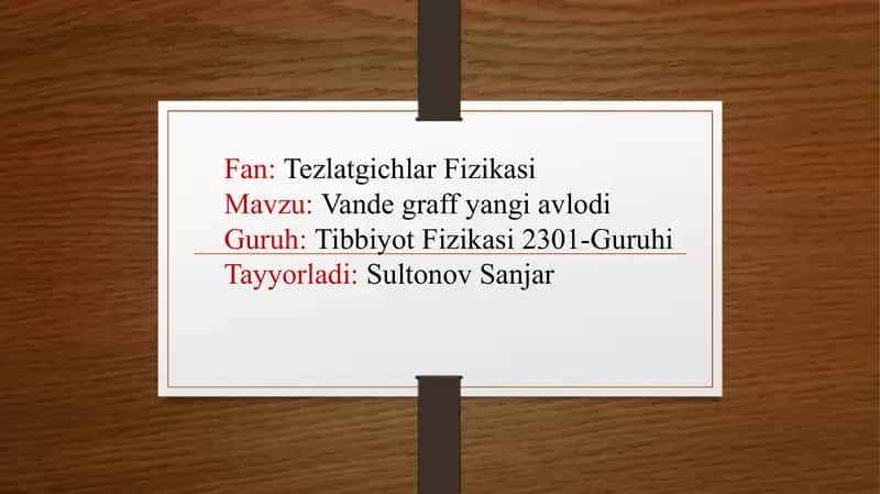 Van de graff tezlatkichlari yangi avlodi