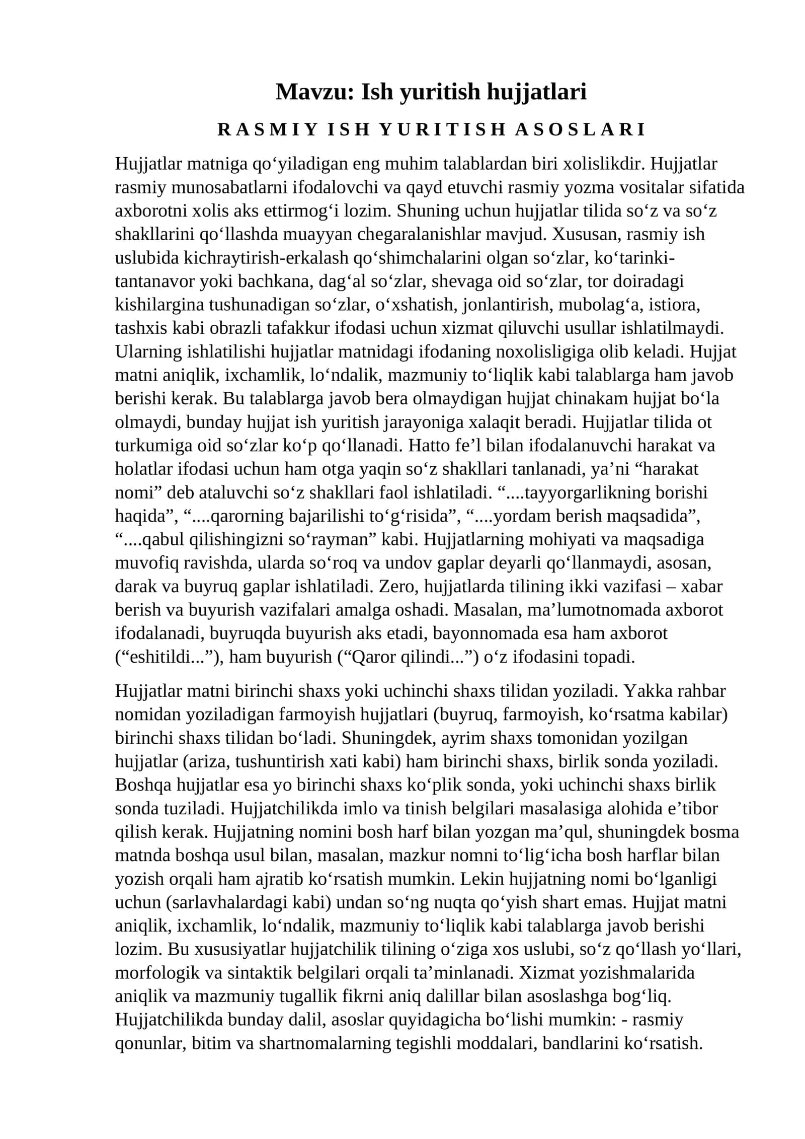 Ish yuritish hujjatlari