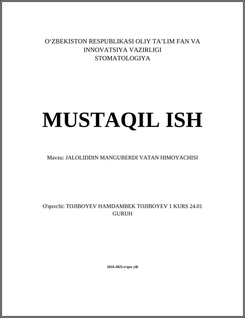 JALOLIDDIN MANGUBERDI VATAN HIMOYACHISI