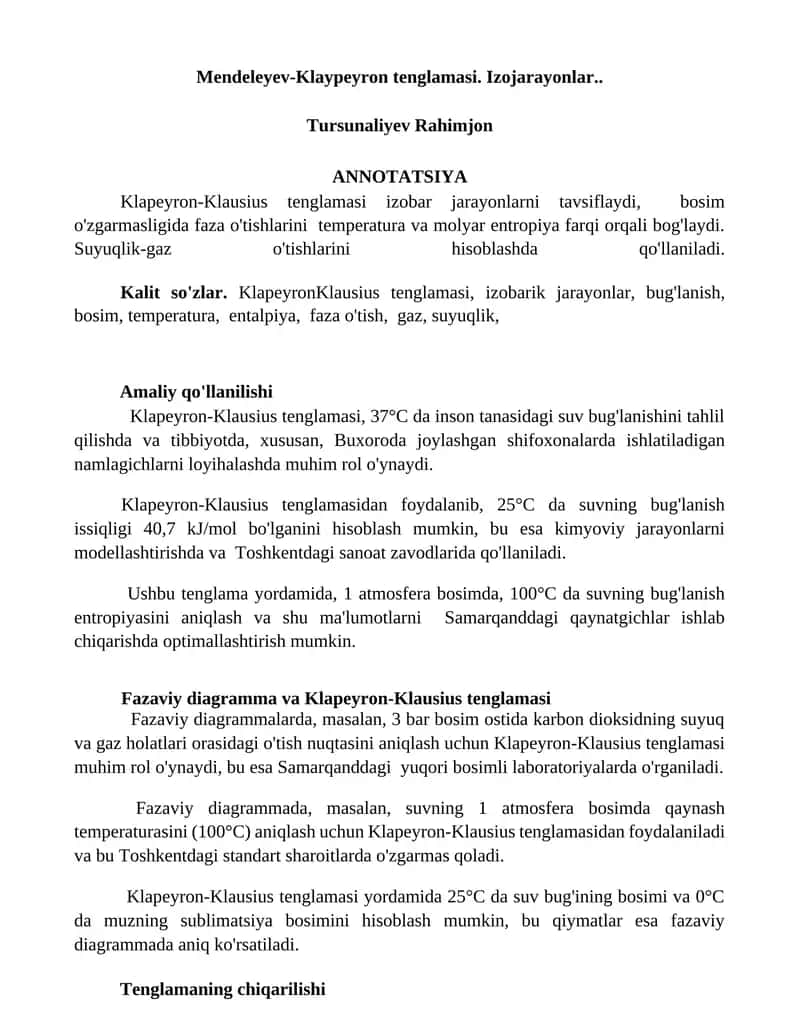Klapeyron-Klausius tenglamasi