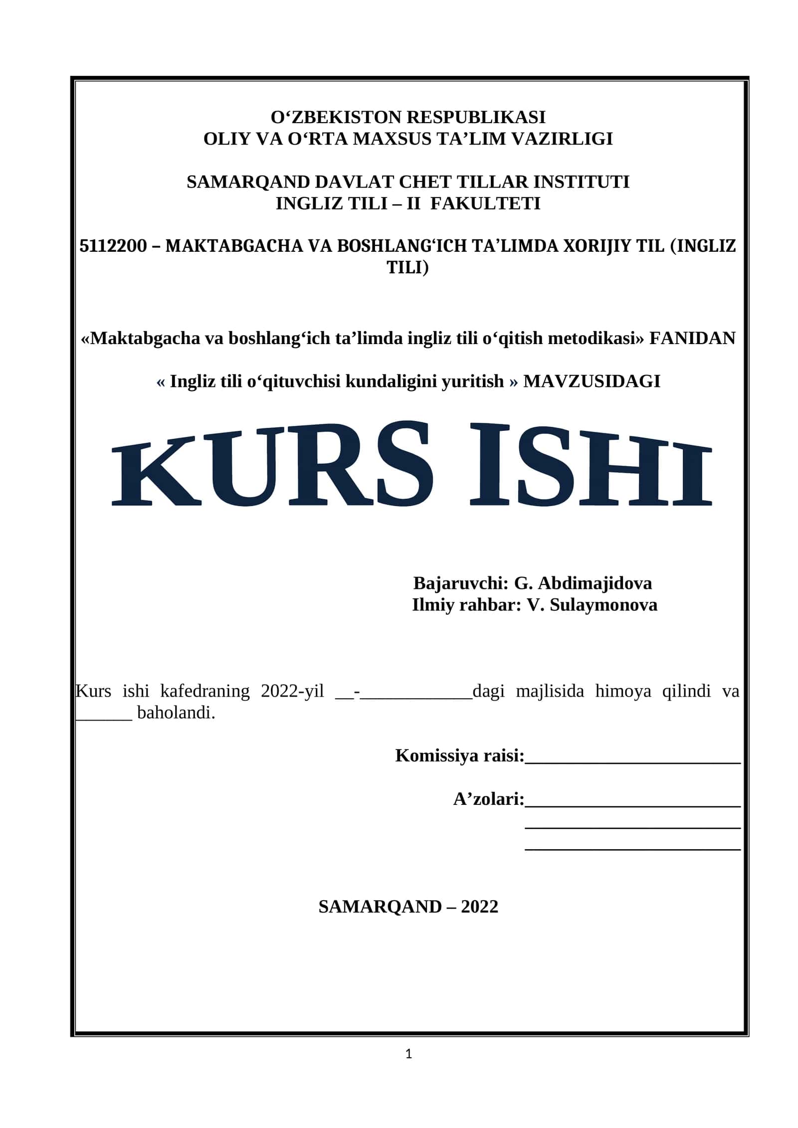 Ingliz tili o‘qituvchisi kundaligini yuritish