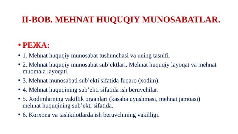 Mehnat huquqiy munosabatlar