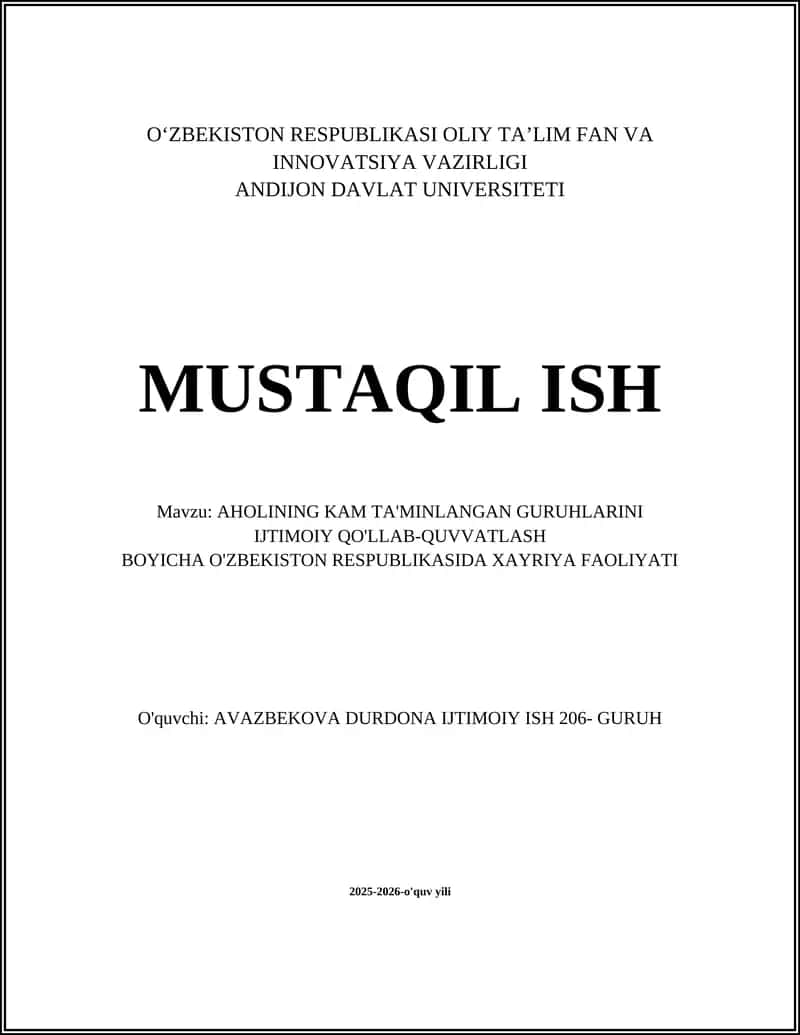 O'zbekistonda xayriya faoliyatining huquqiy-me'yoriy bazasi va kam ta'minlanganlarga ta'siri