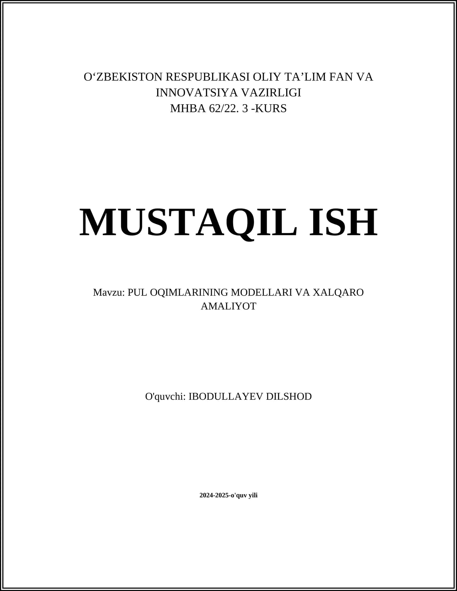 Pul Oqimlarining Modellari va Xalqaro Amaliyot