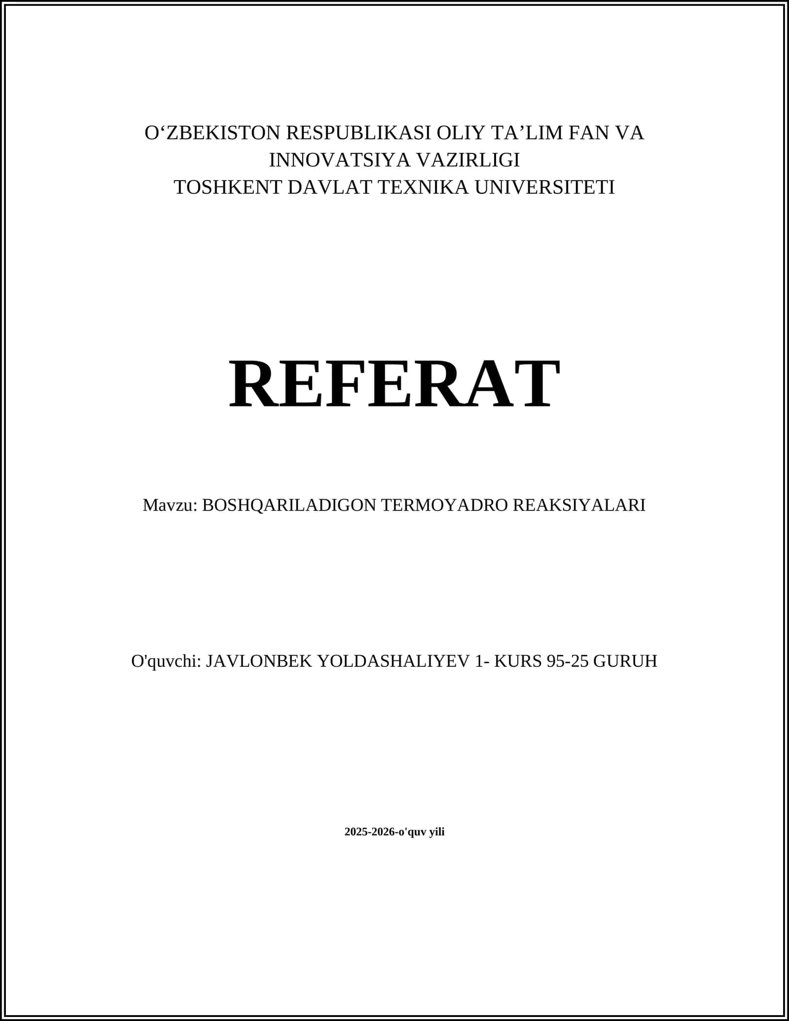 BOSHQARILADIGON TERMOYADRO REAKSIYALARI