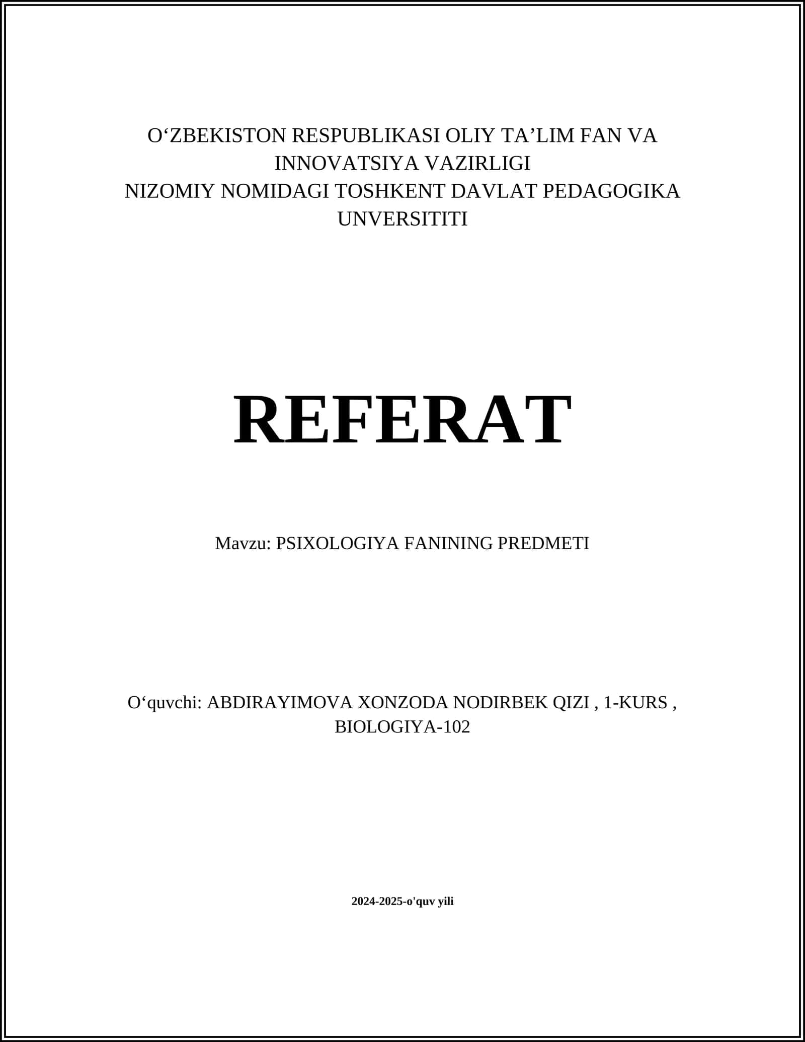 PSIXOLOGIYA FANINING PREDMETI