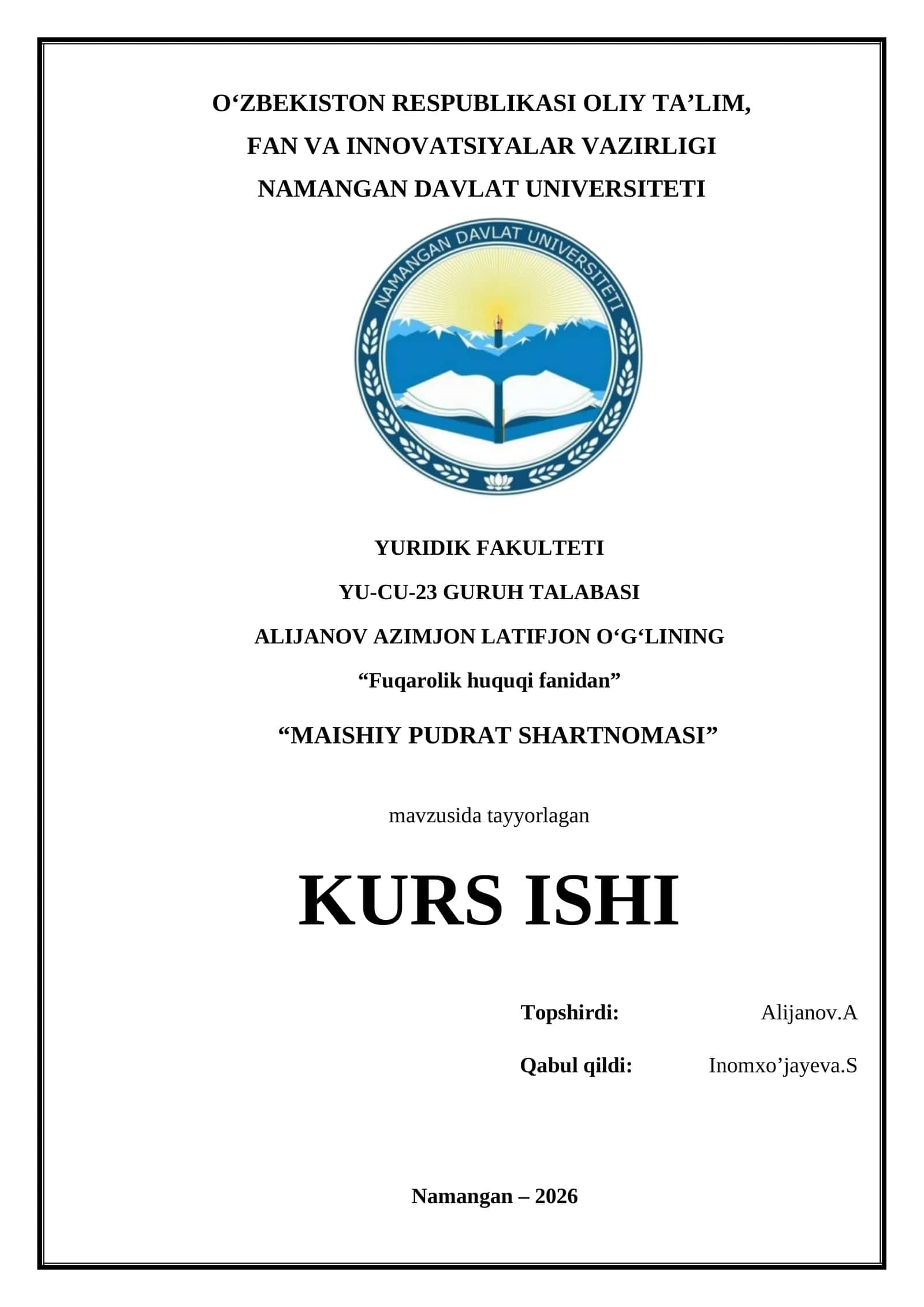 MAISHIY PUDRAT SHARTNOMASI