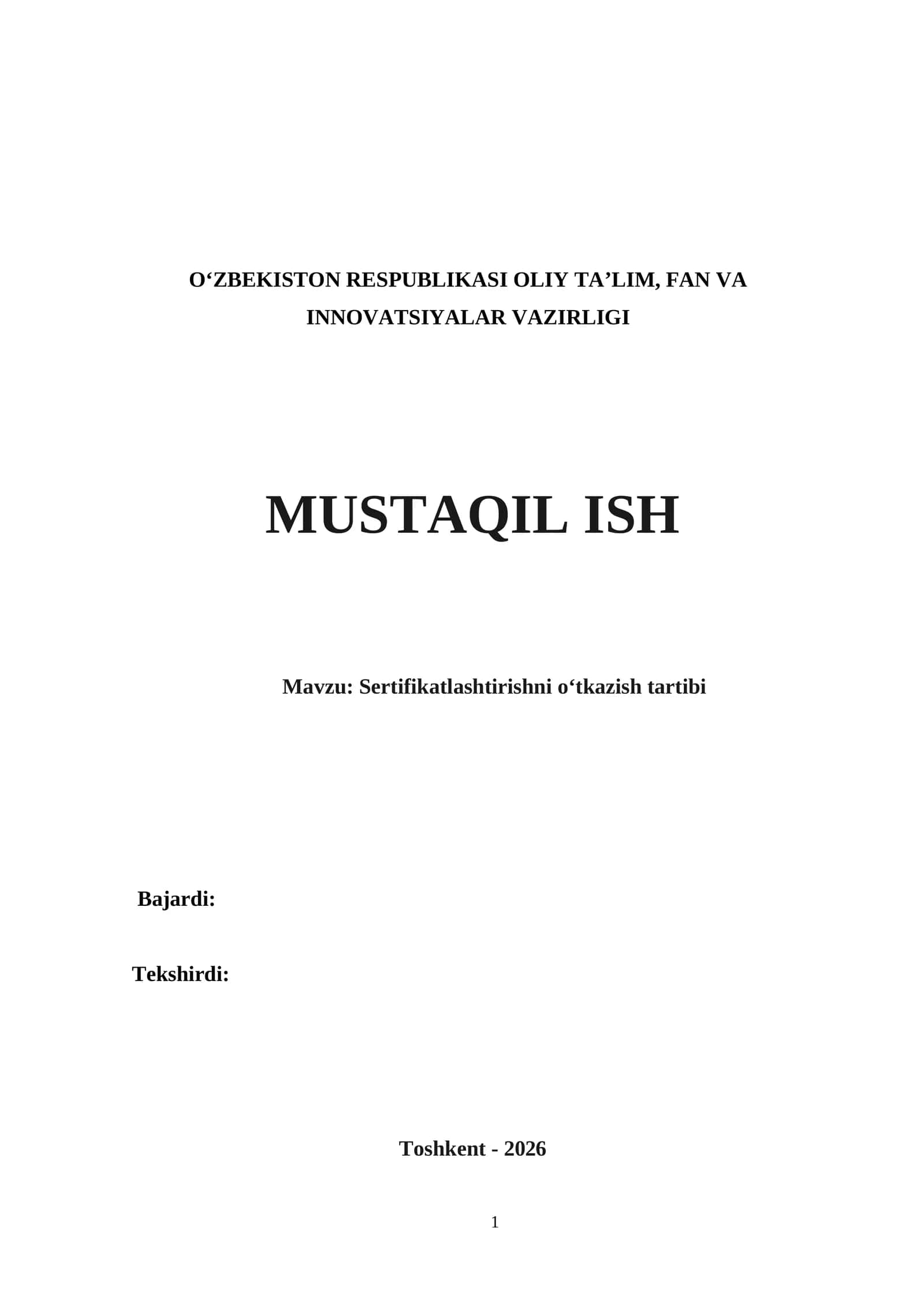 Sertifikatlashtirishni oʻtkazish tartibi