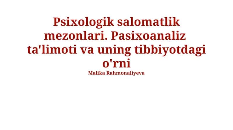 Psixologik Salomatlik Mezonlari