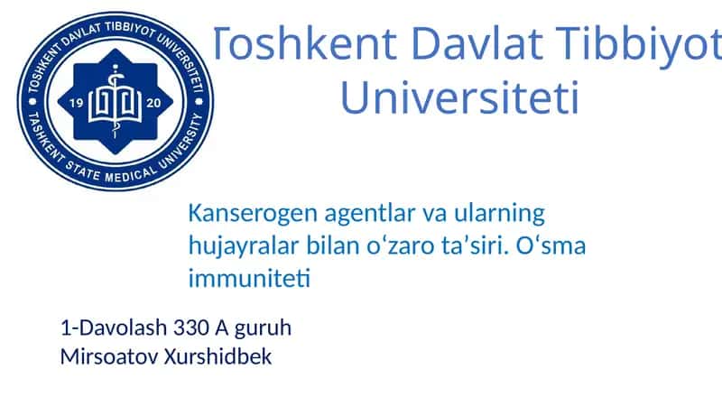 Kanserogen agentlar va ularning hujayralar bilan oʻzaro taʼsiri. Oʻsma immuniteti