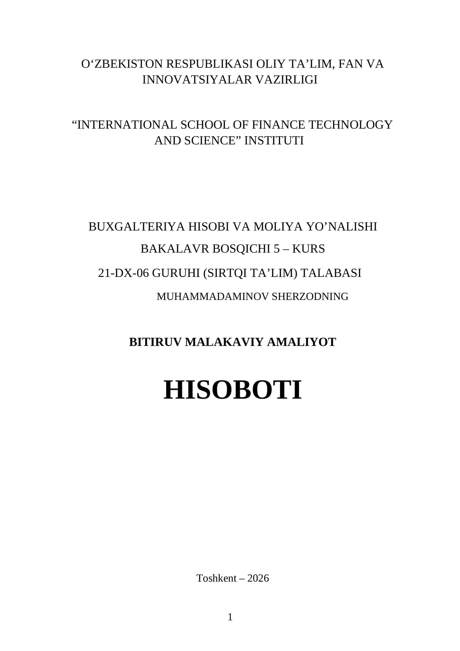 "IT MARKAZI" BITIRUV MALAKAVIY AMALIYOT HISOBOTI