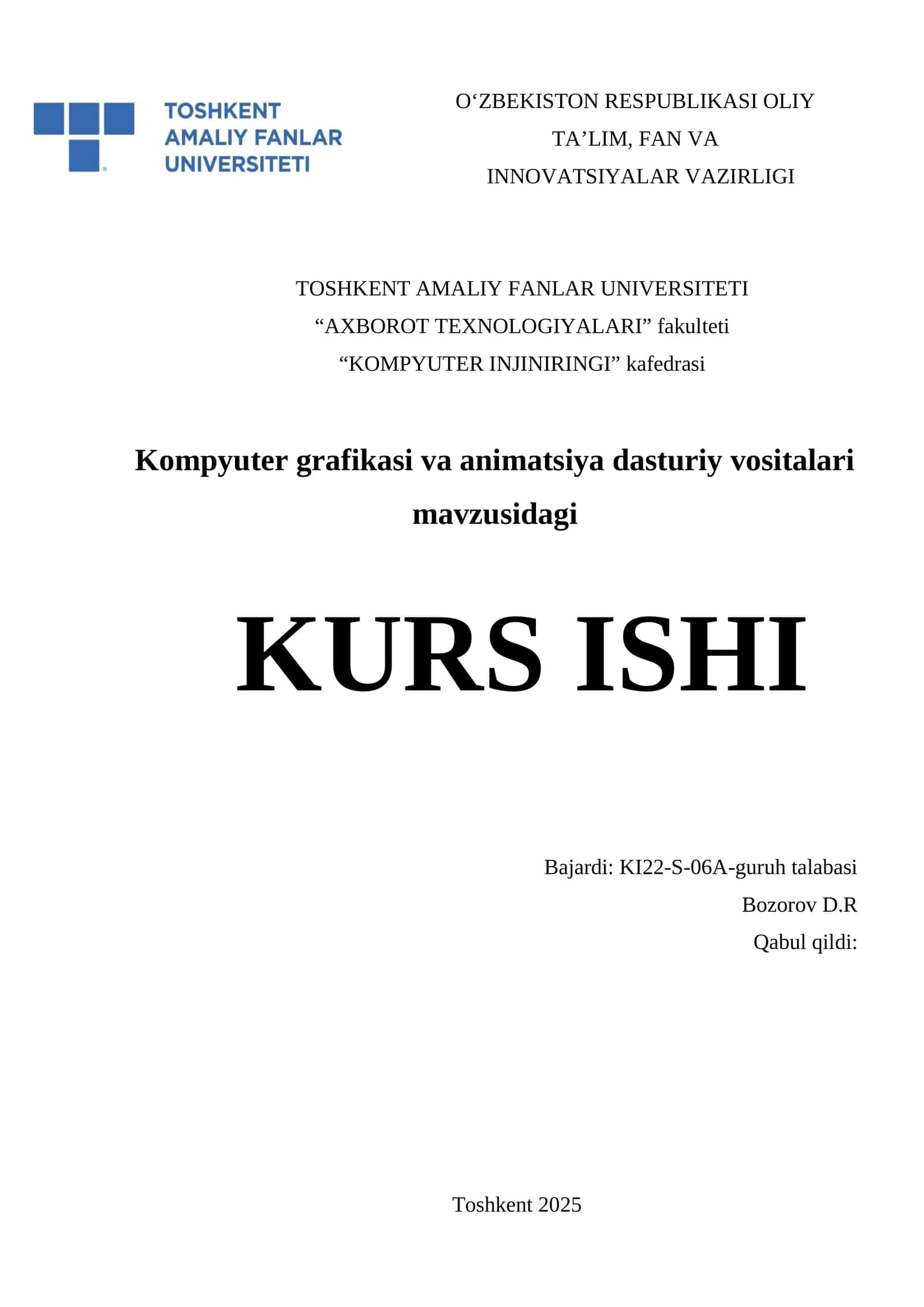 Kompyuter grafikasi va animatsiya dasturiy vositalari