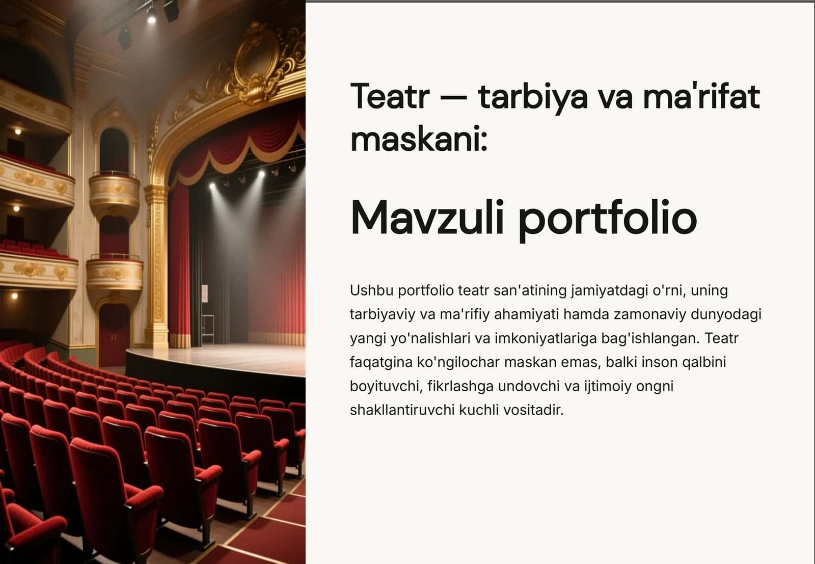 Teatr — tarbiya va ma'rifat maskani