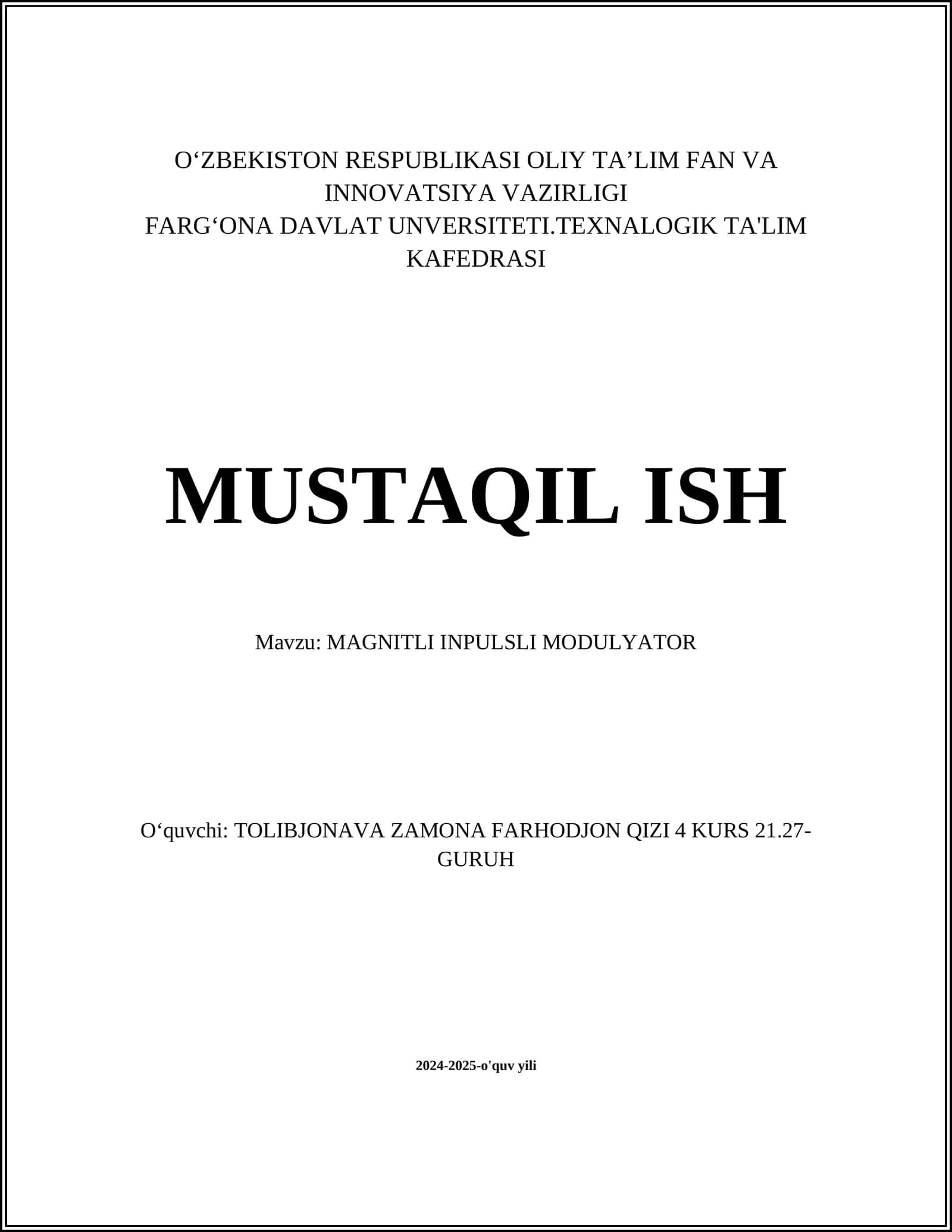 MAGNITLI INPULSLI MODULYATOR