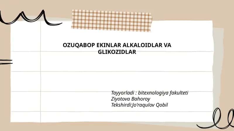 OZUQABOP EKINLAR ALKALOIDLAR VA GLIKOZIDLAR