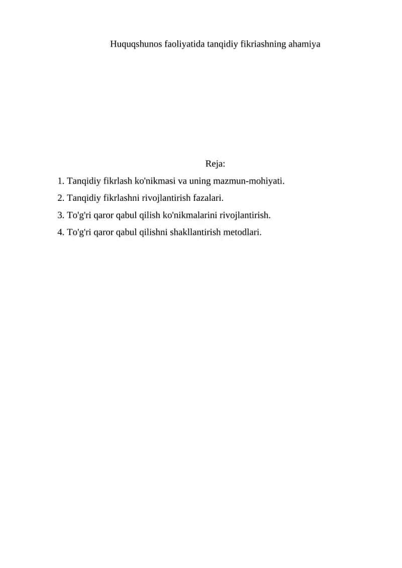 Huquqshunos faoliyatida tanqidiy fikriashning ahamiya