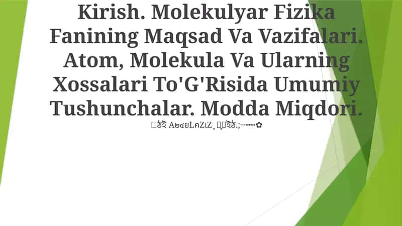 Molekulyar Fizika Faniga Kirish