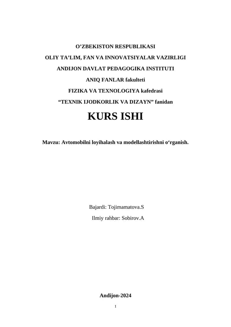 Avtomobilni loyihalash va modellashtirishni oʻrganish
