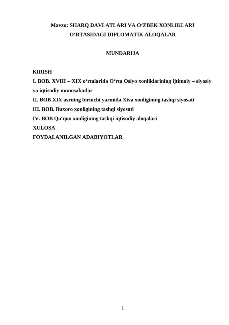 O‘ZBEK XONLIKLARI O‘RTASIDAGI DIPLOMATIK ALOQALAR