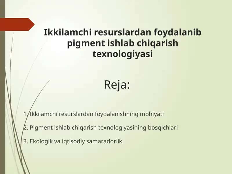 Ikkilamchi resurslardan foydalanib pigment ishlab chiqarish texnologiyasi