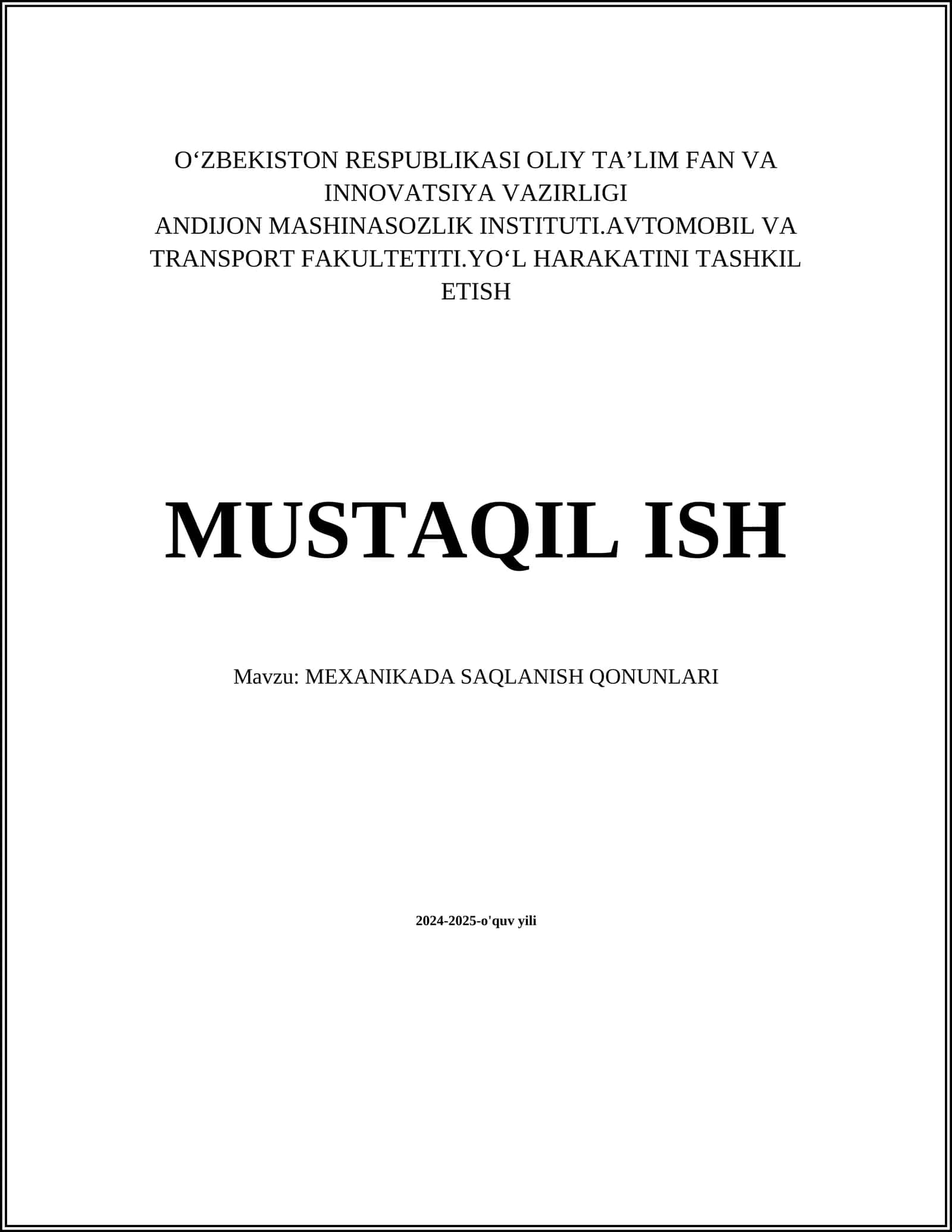 MEXANIKADA SAQLANISH QONUNLARI
