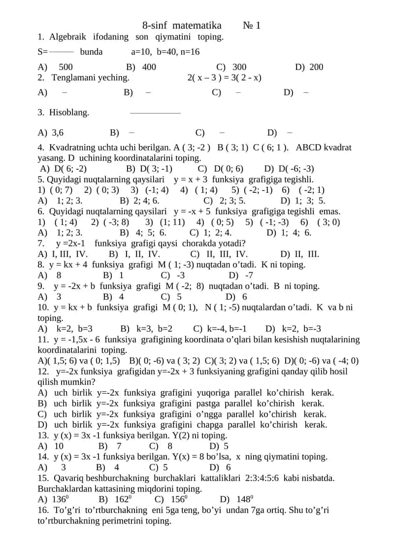 8-sinf matematika № 1