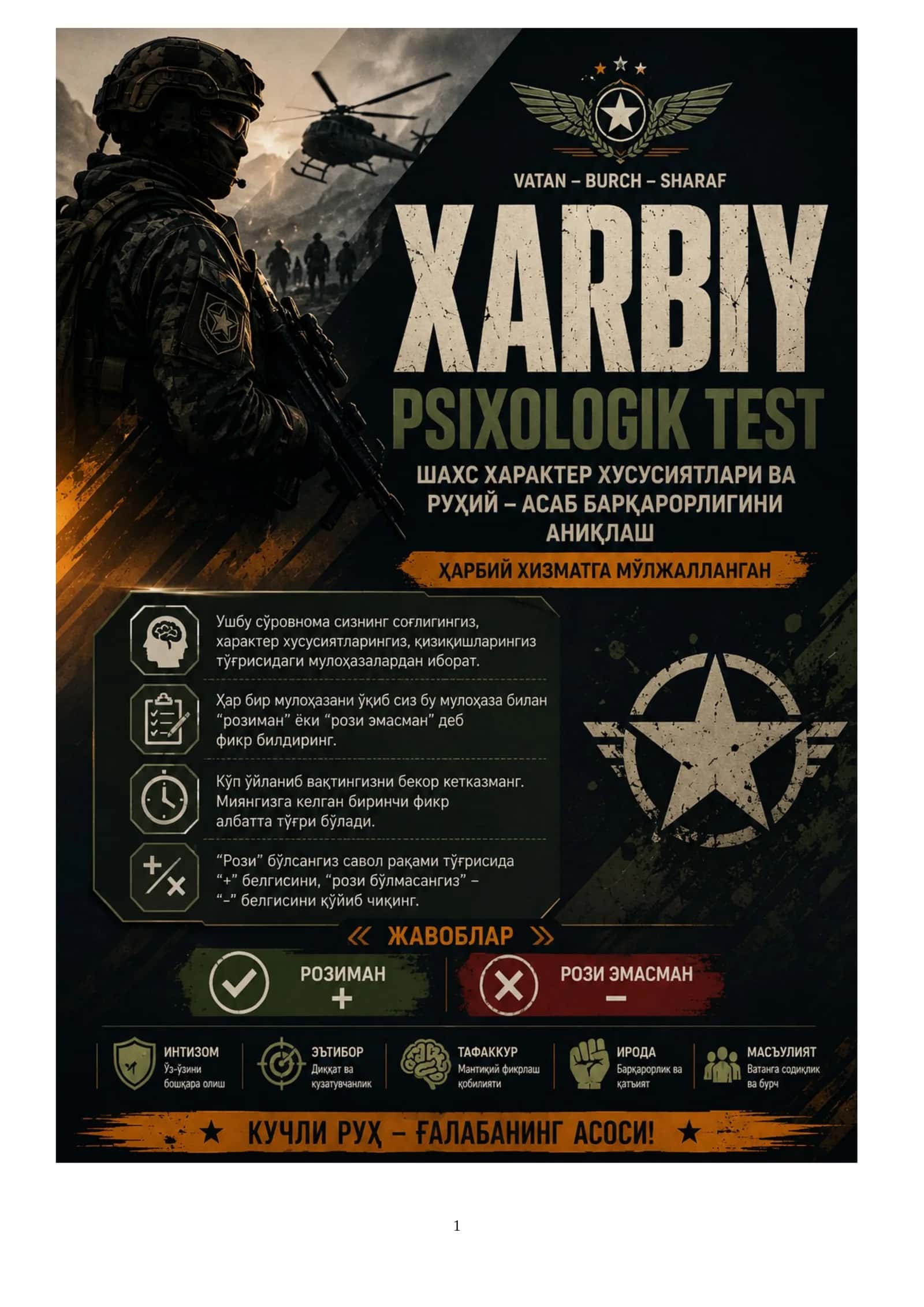 Harbiy litsey uchun psixologik testlar