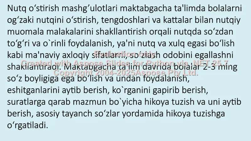 Nutq o‘stirish mashg’ulotlari maktabgacha ta'limda
