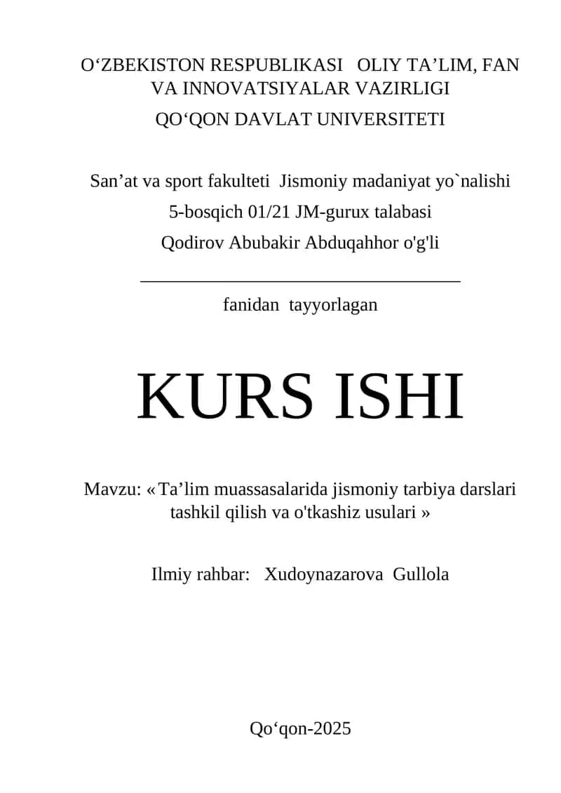 Ta’lim muassasalarida jismoniy tarbiya darslari