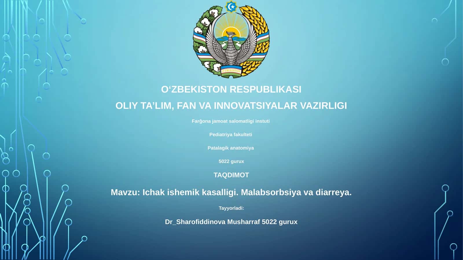 Ichak ishemik kasalligi. Malabsorbsiya va diarreya