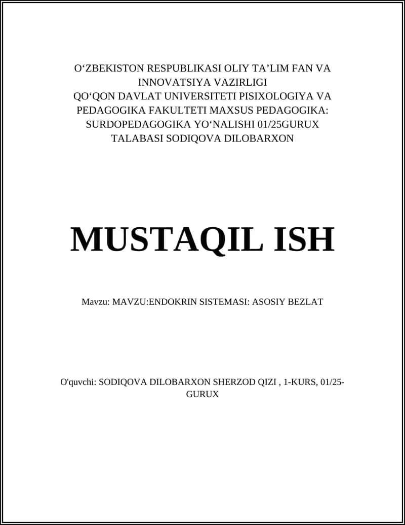 ENDOKRIN SISTEMASI: ASOSIY BEZLAT