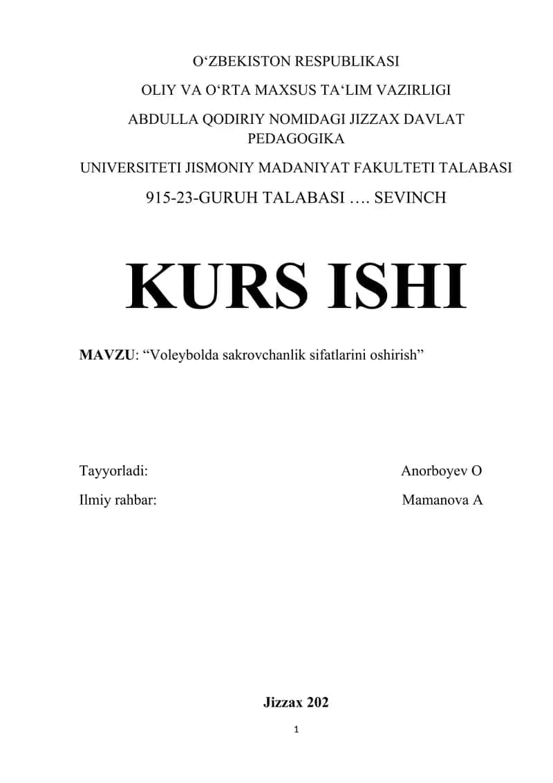 Voleybolda sakrovchanlik sifatlarini oshirish