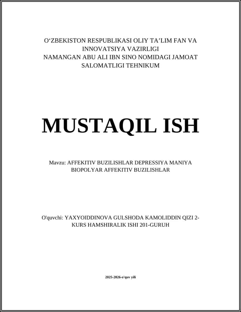 AFFEKITIV BUZILISHLAR DEPRESSIYA MANIYA BIOPOLYAR AFFEKITIV BUZILISHLAR