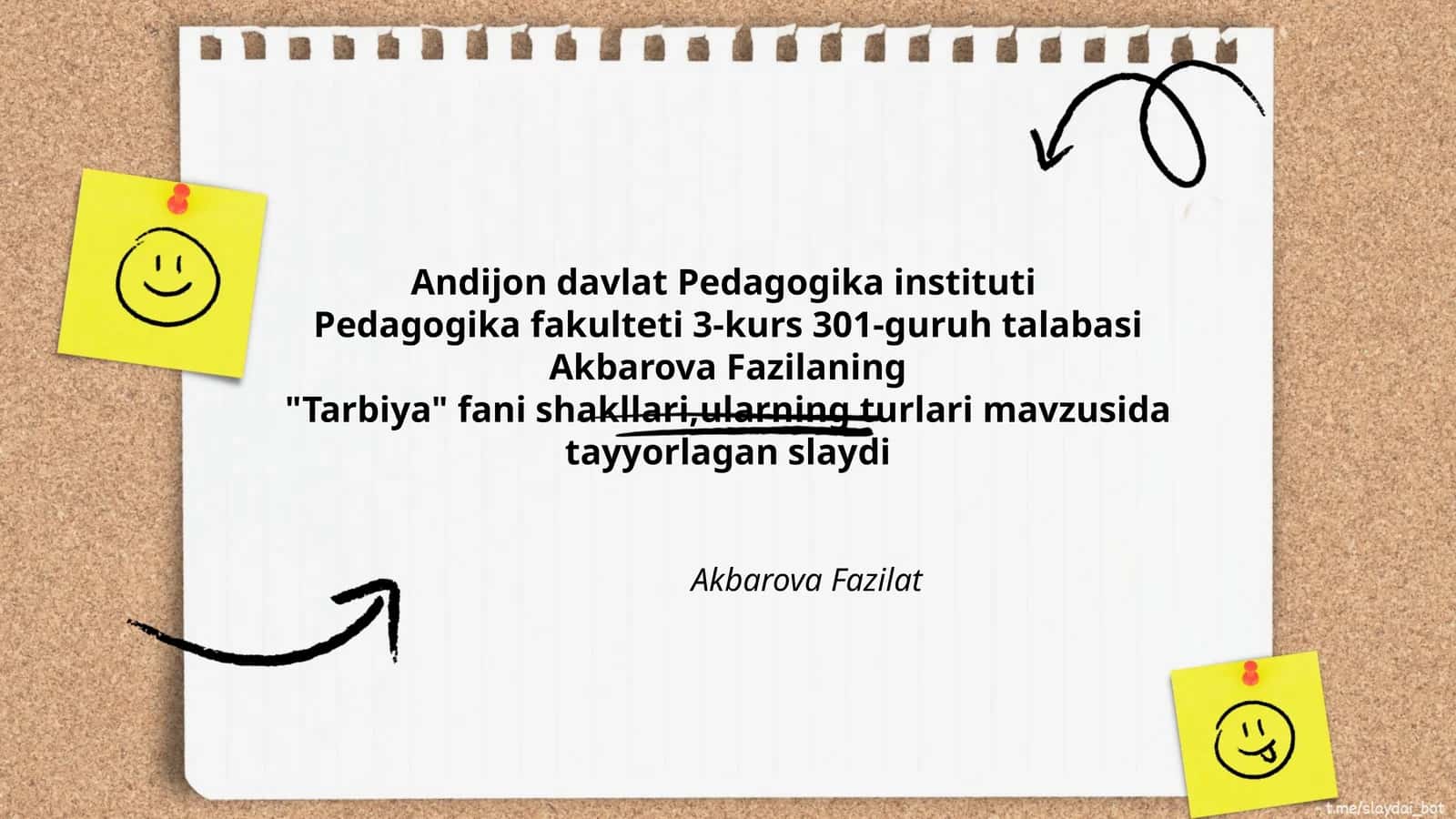 "Tarbiya" fani shakllari,ularning turlari mavzusida tayyorlagan slaydi