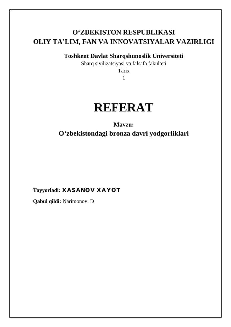 Oʻzbekistondagi bronza davri yodgorliklari