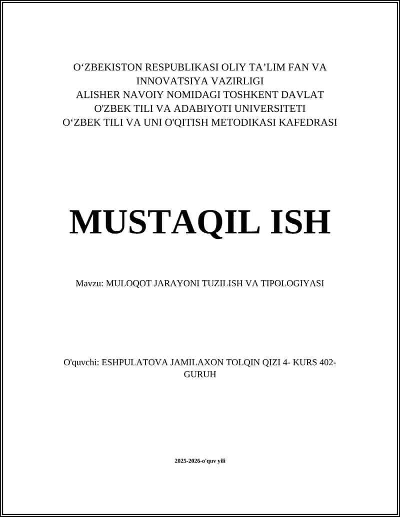 MULOQOT JARAYONI TUZILISH VA TIPOLOGIYASI