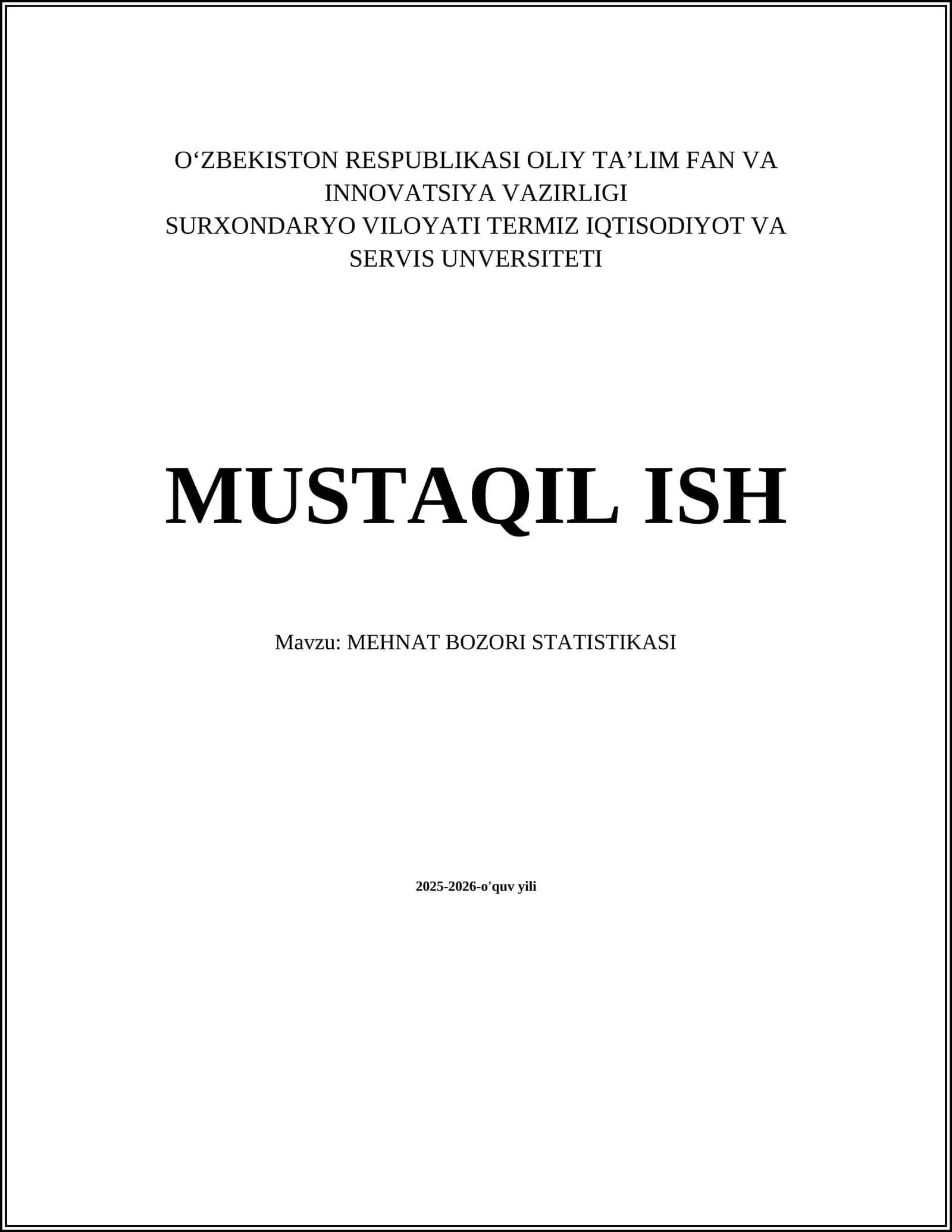 MEHNAT BOZORI STATISTIKASI